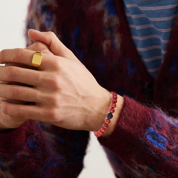 ⚡Rankeef Men 2 Red Black Tiger Eye 8MM Natural Stone Crystal Beaded Bracelet - Picture 5 of 8